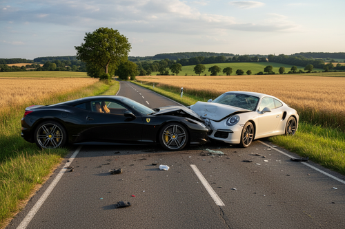 Nein einfach eine Kollision und mit AI moderners Bild Schwarzer Ferrari und Weisser porsche, wei in echt musss es ausssehn