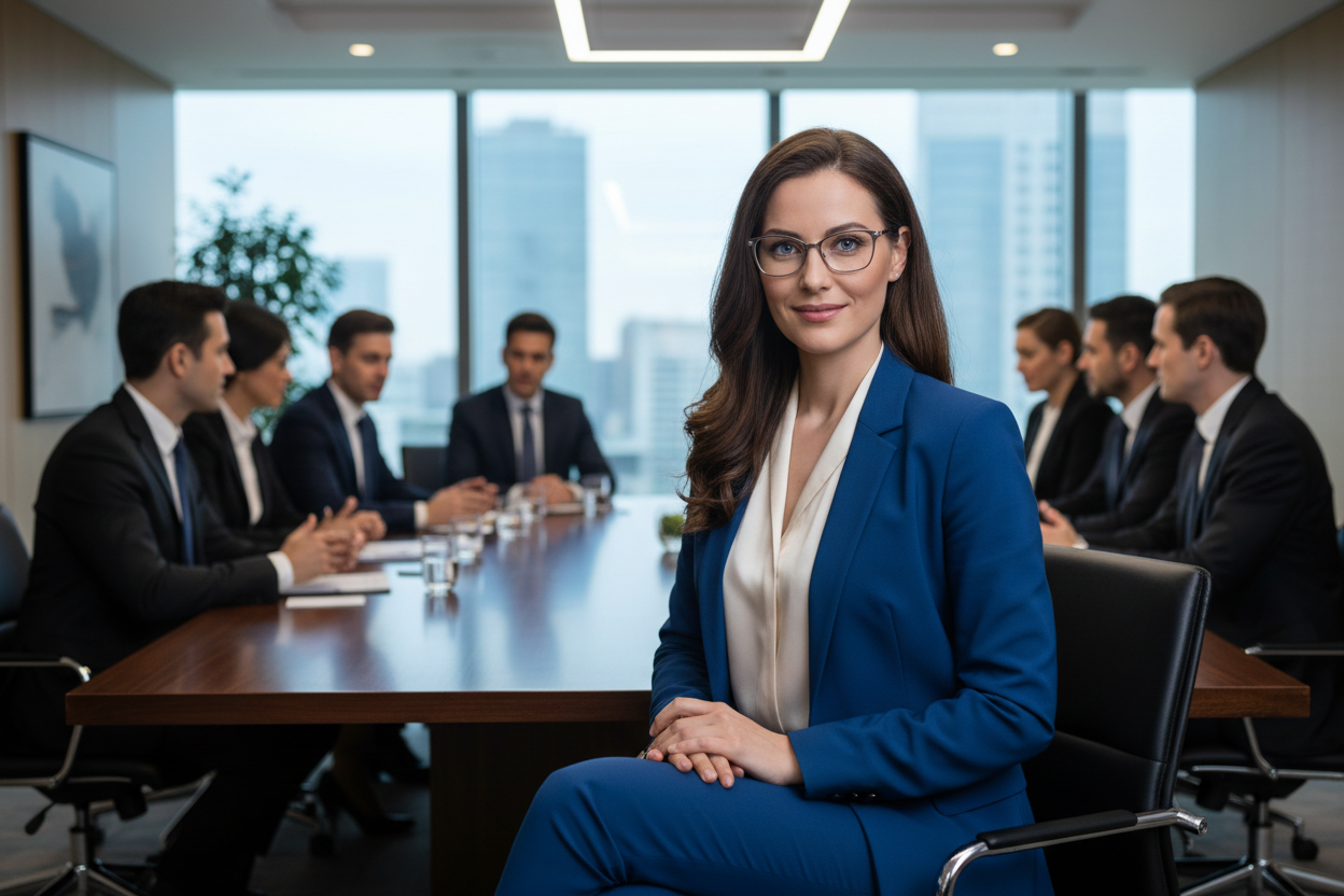 ohne Mikrofon sie sitz professionell mit Brille und dunklen haaren